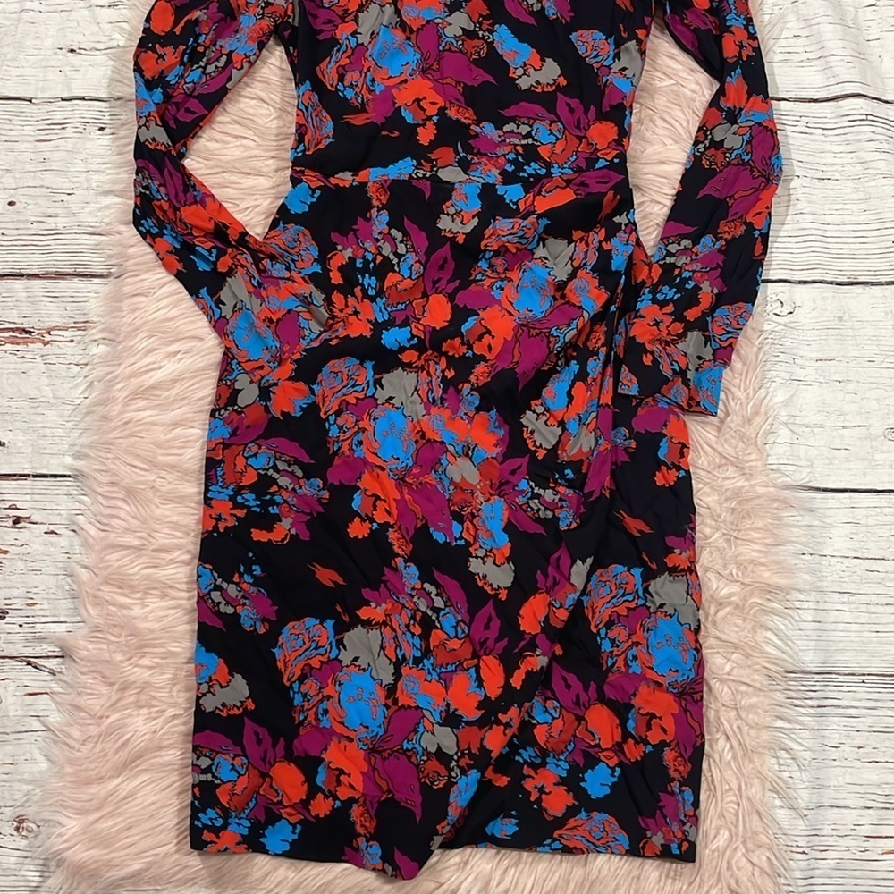 Givenchy Graphic Print Black Floral Long Sleeve Ruched Side Dress - Picture 5 of 9